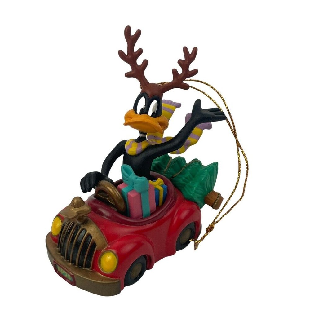 Daffy Duck Reindeer Ear Presents Car Looney Tunes Christmas Ornament 1996  w/box